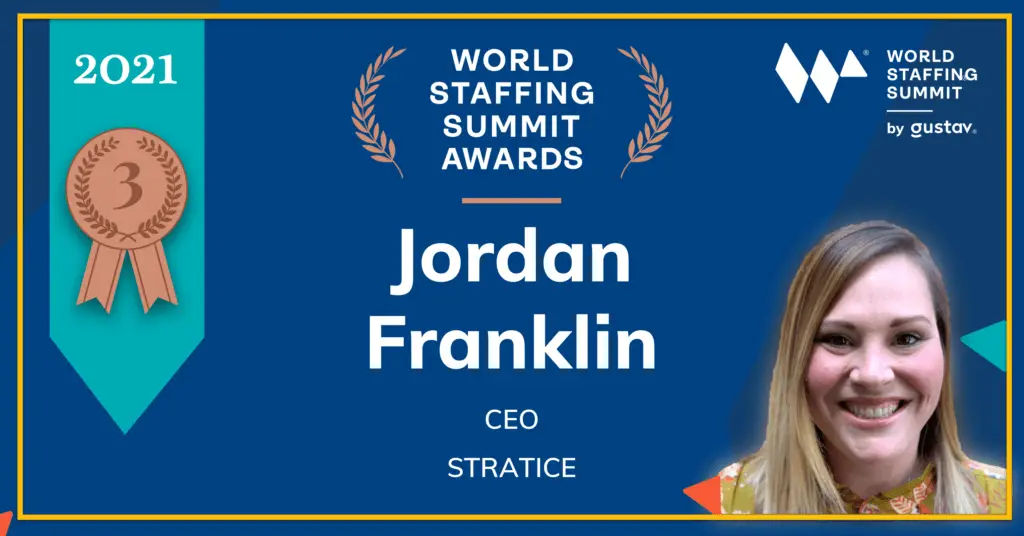 Jordan Franklin, the CEO of Stratice, recognized by World Staffing Summit.